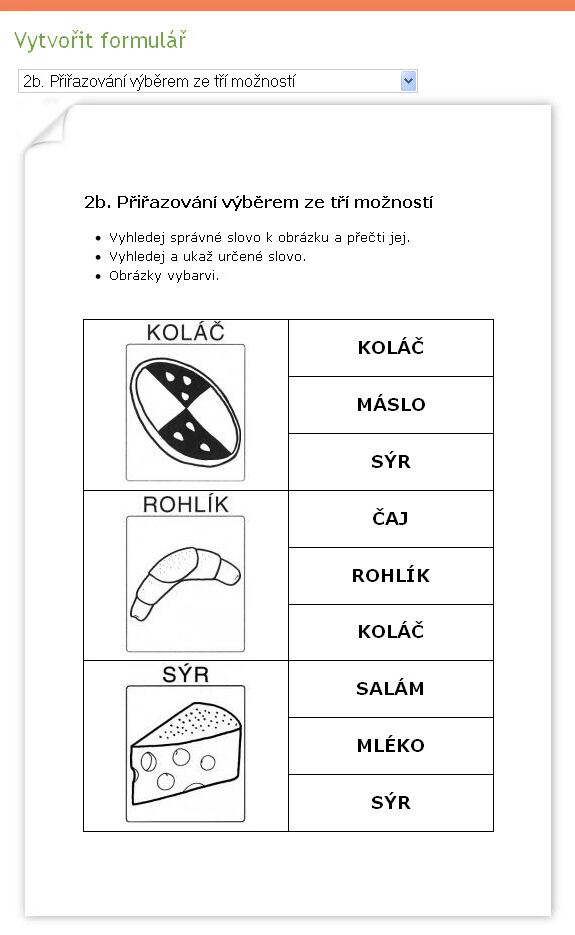 2b. přiřazování výběrem ze tří možností